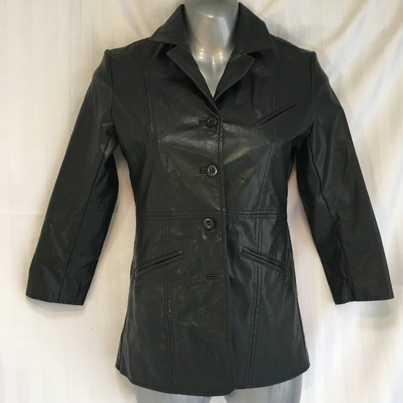Grunge Black Faux Leather Button Jacket Coat Halloween Costume Child Youth Sz 8 - Picture 2 of 11